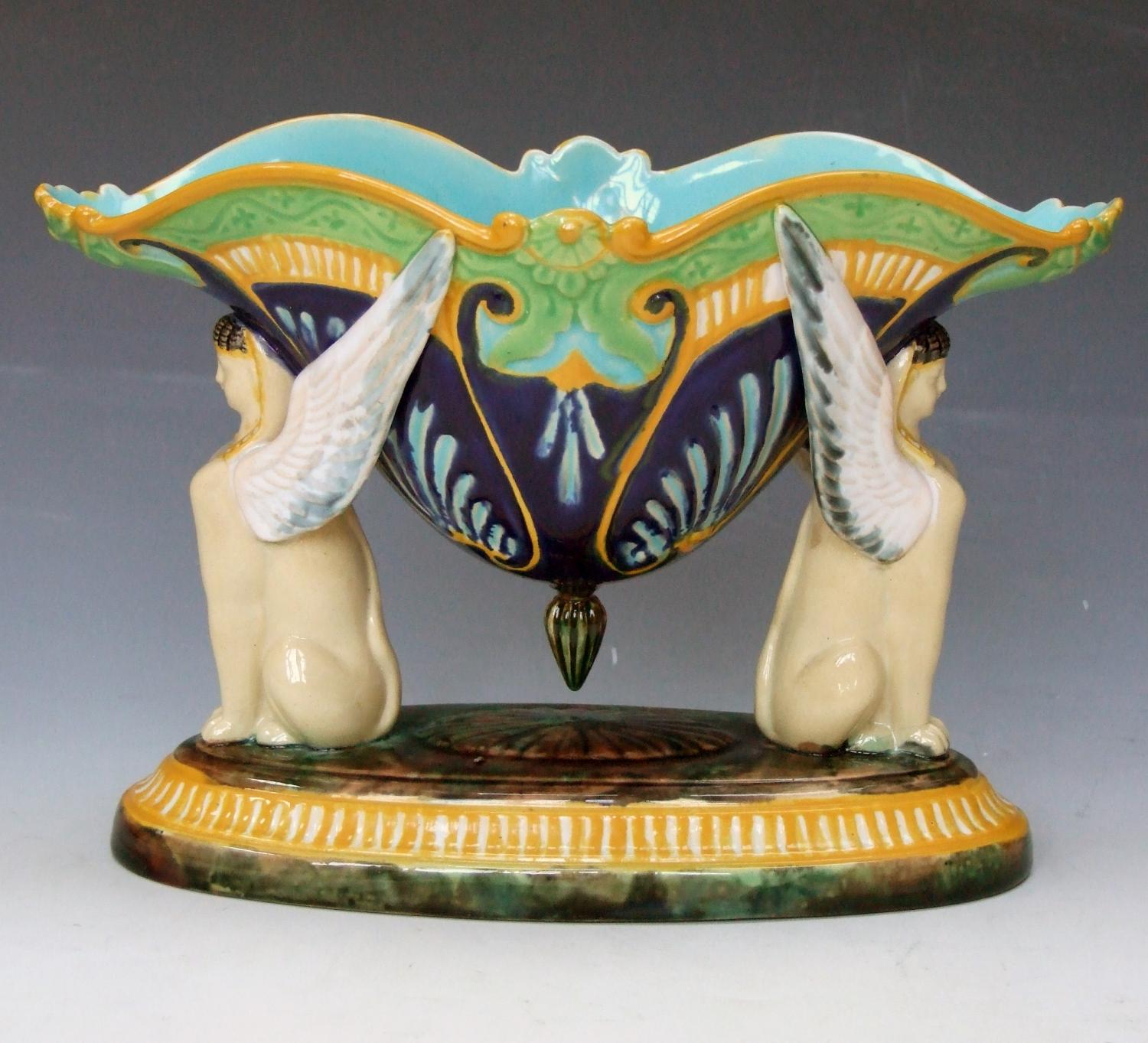 George Jones majolica sphinx motif bowl