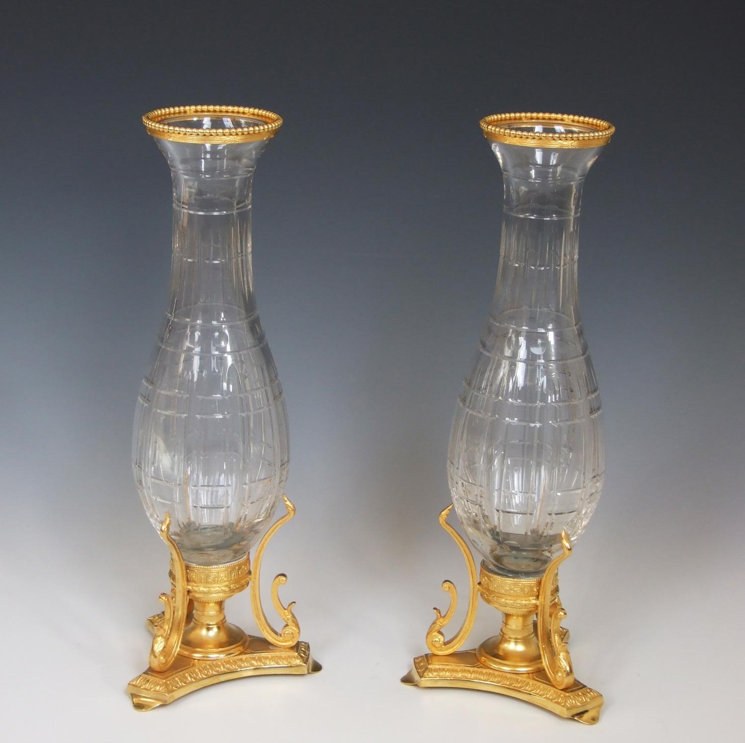 Pair of cut crystal and ormolu vases