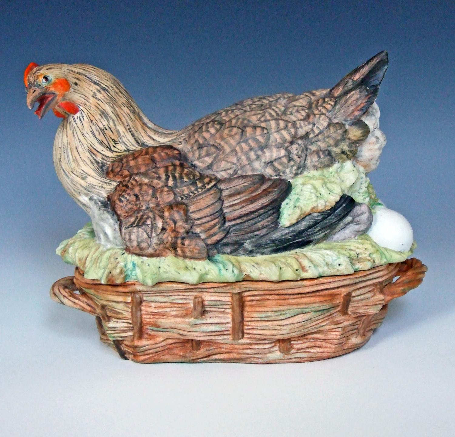 Rare large French bisque hen tureen