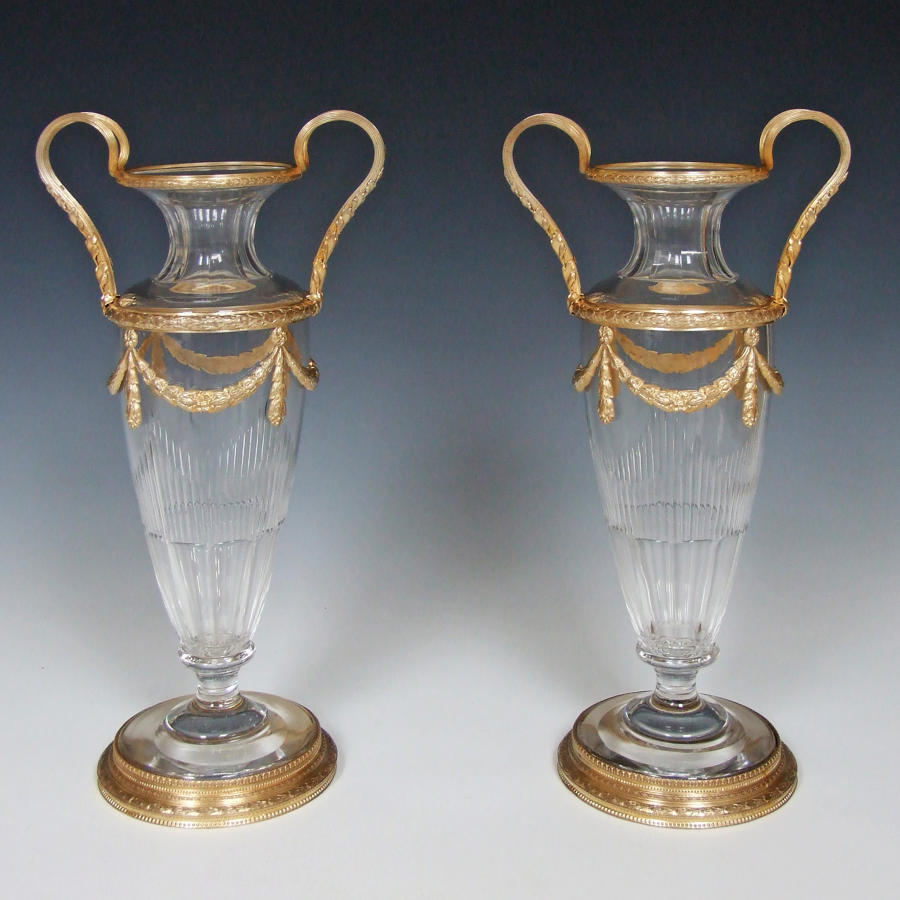 Stunning pair of cut crystal & ormolu vases