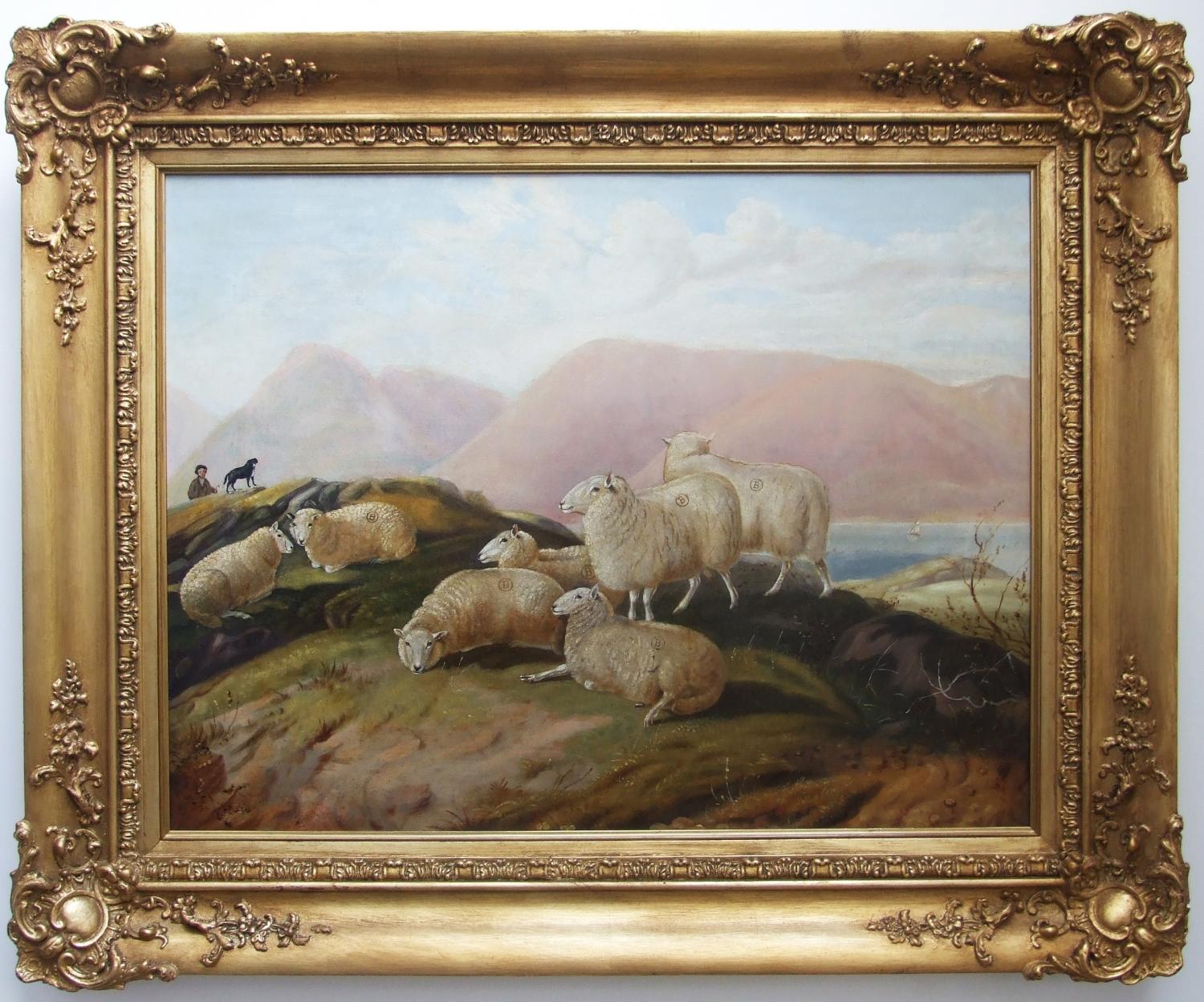 Large naive sheep by loch painting