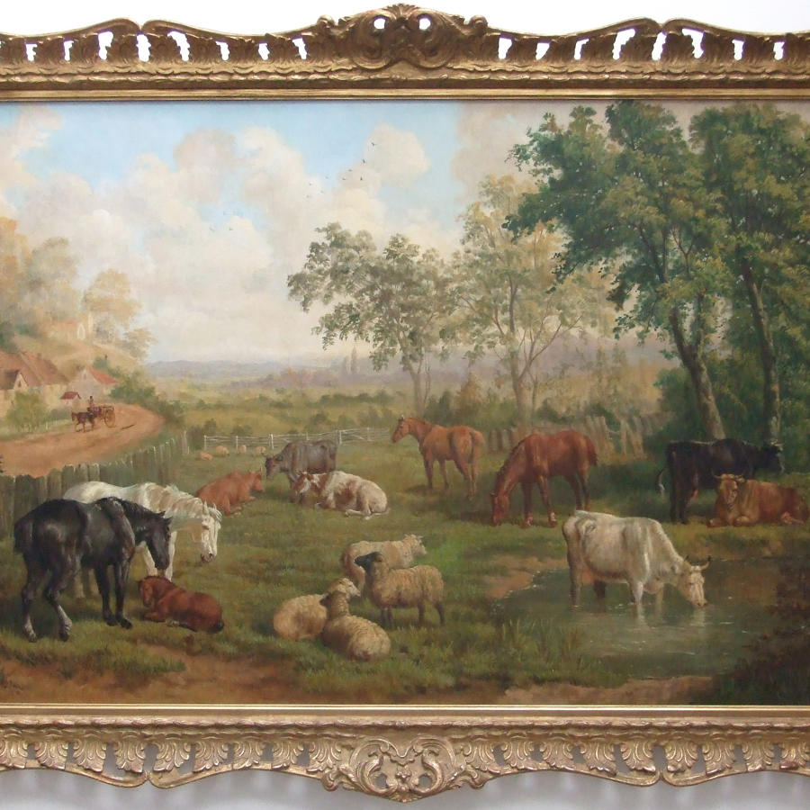 Landscape with farm animals by E B Herberte