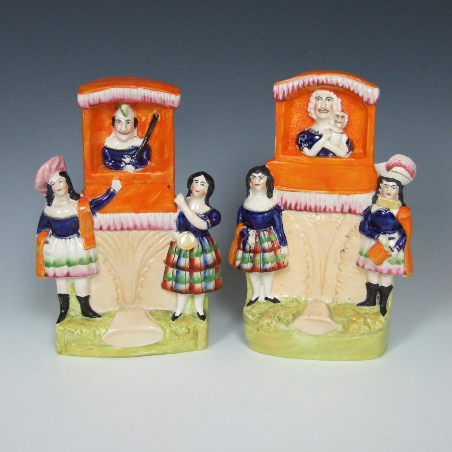Rare Staffordshire Punch & Judy booth figures