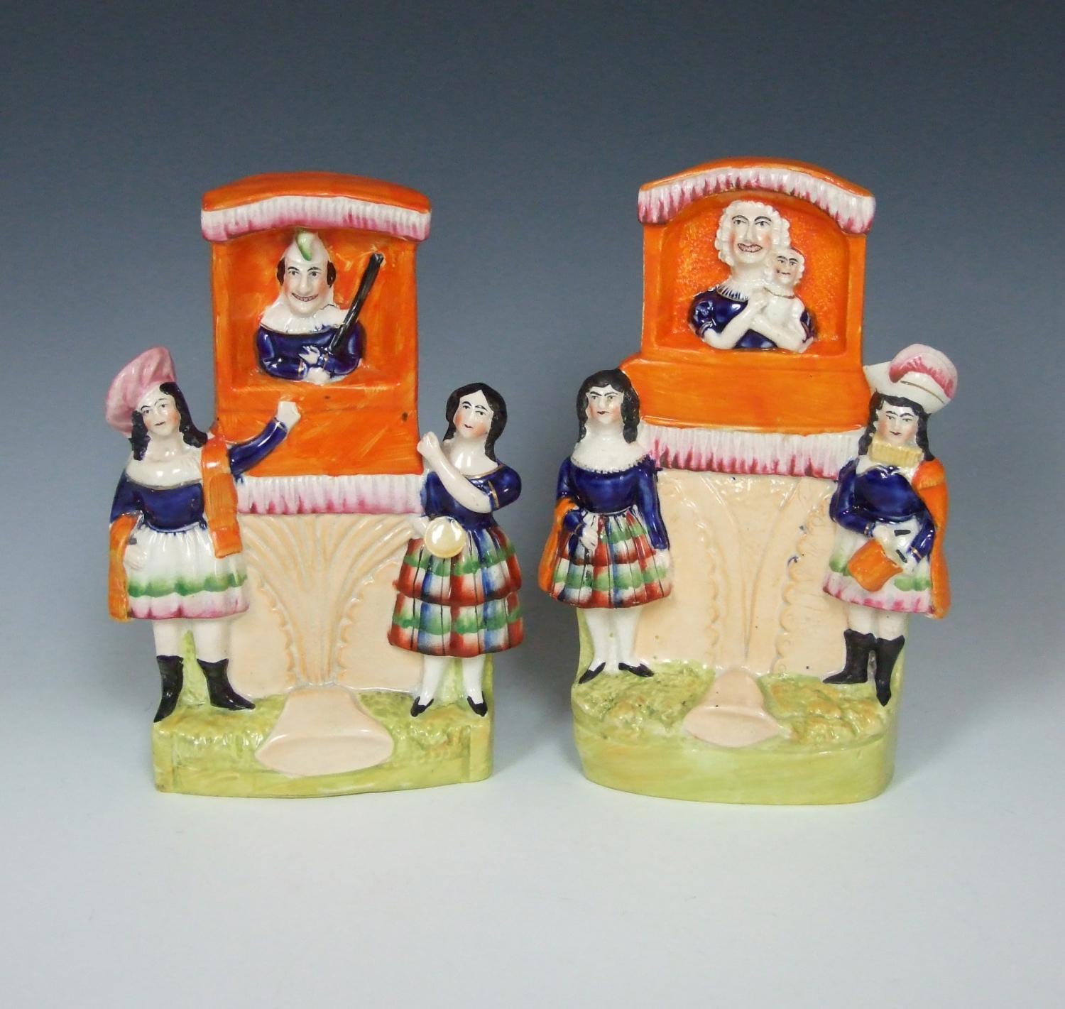 Rare Staffordshire Punch & Judy booth figures