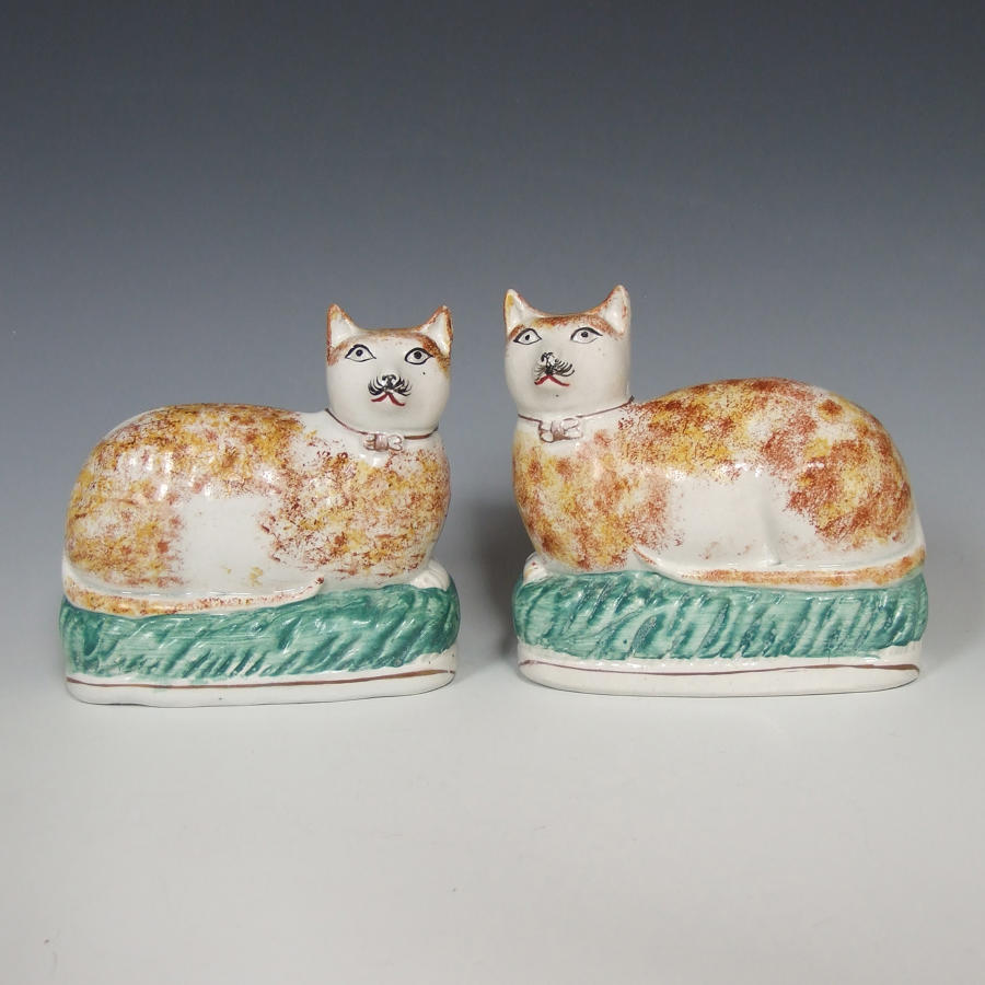 Very rare pair of Staffordshire cats