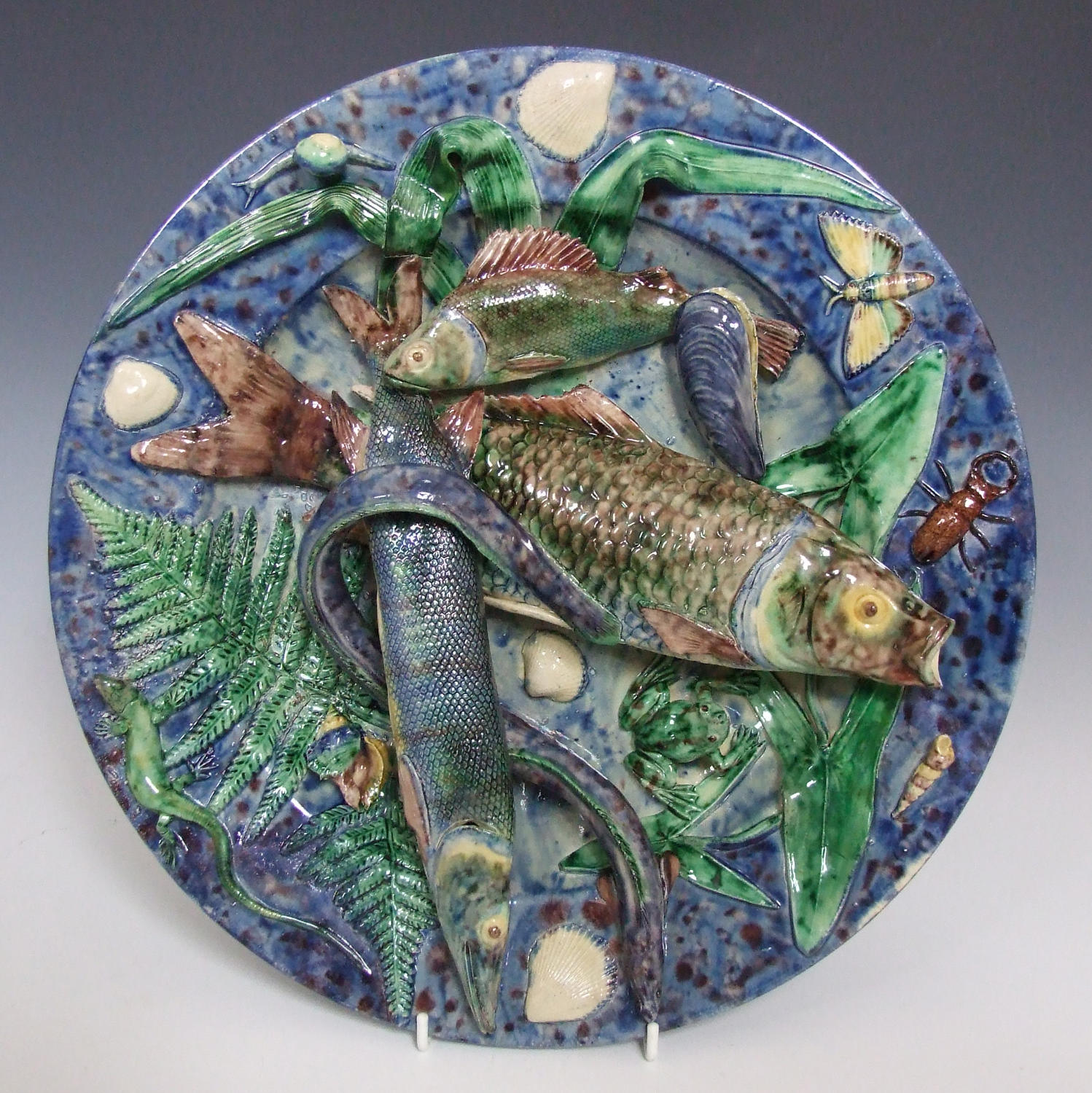 Large  French Palissy fish charger