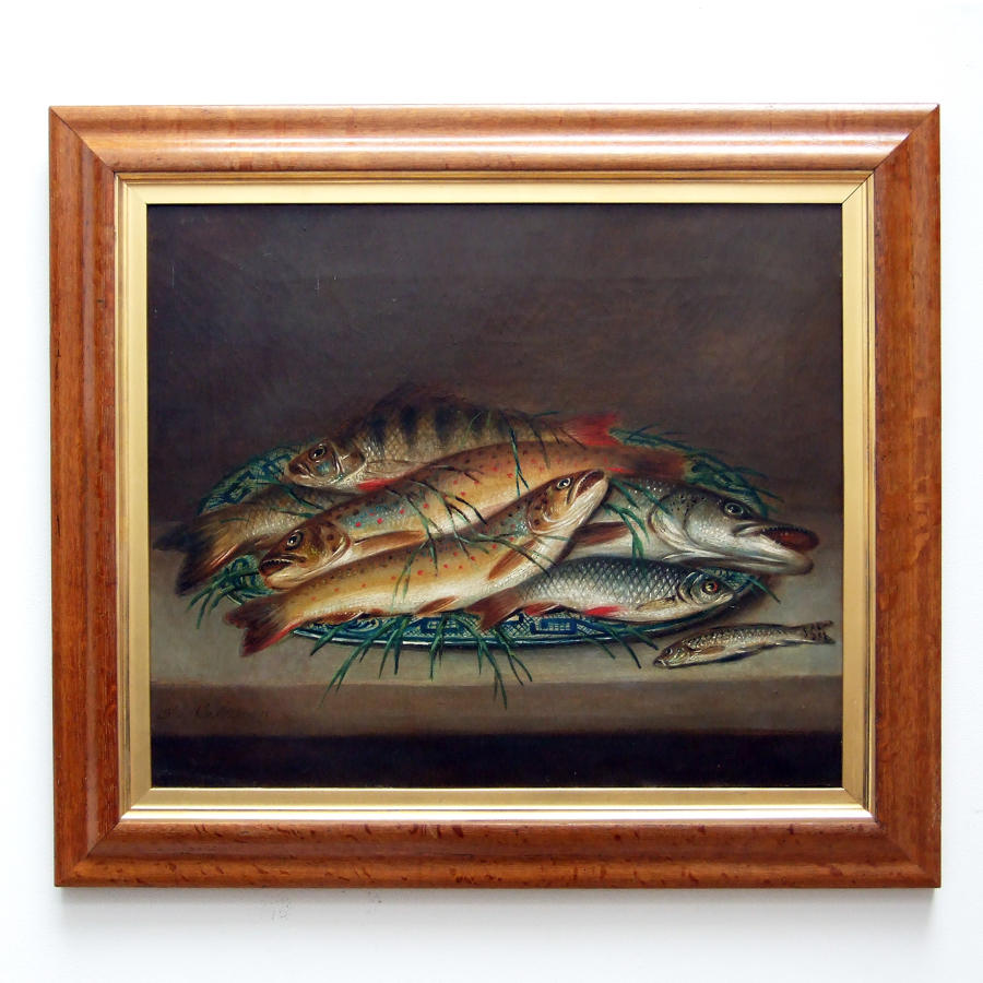 Fine oil painting of fish by Edward Coleman (1795-1867)