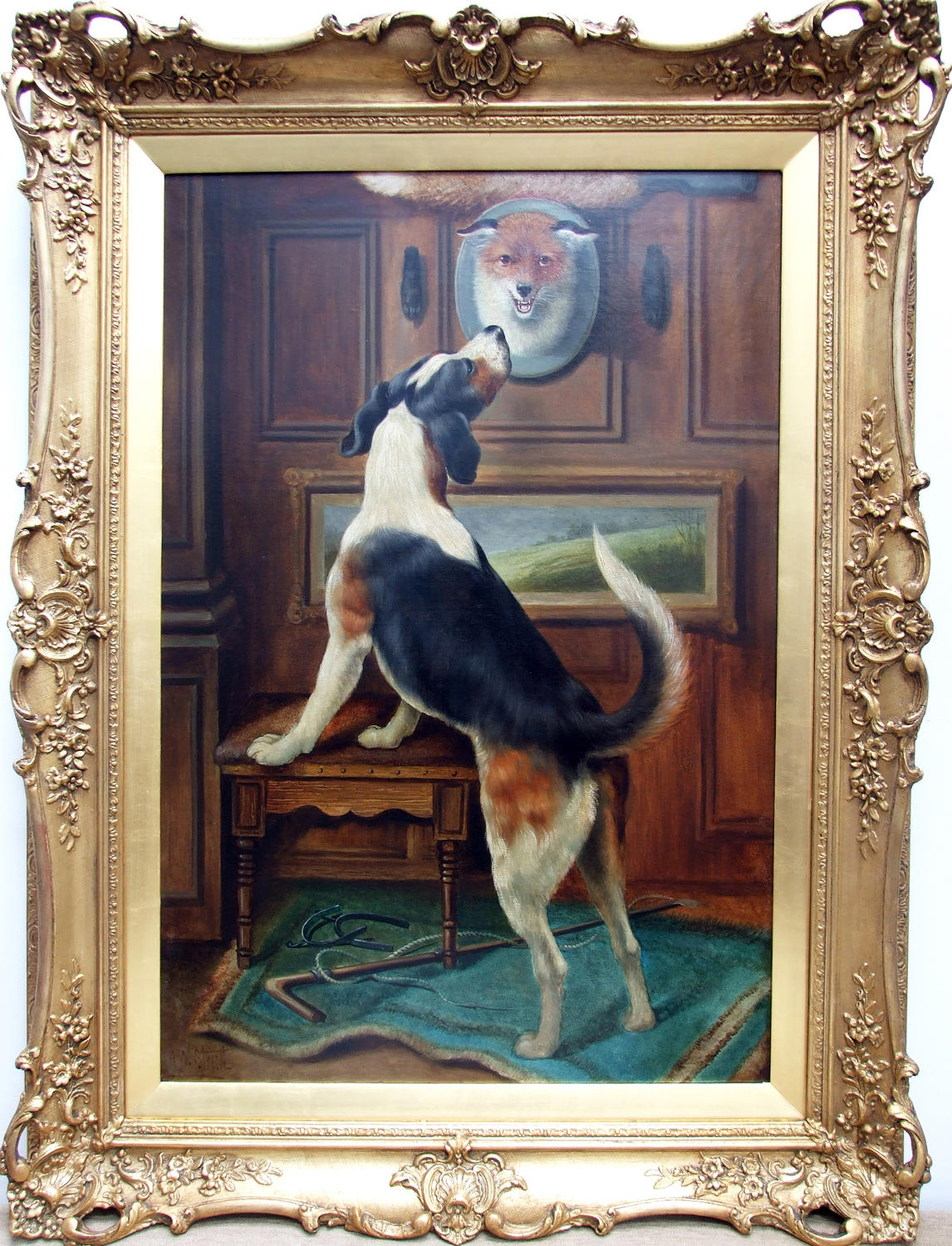 Fine 19thC oil painting of foxhound by Alfred William Strutt.