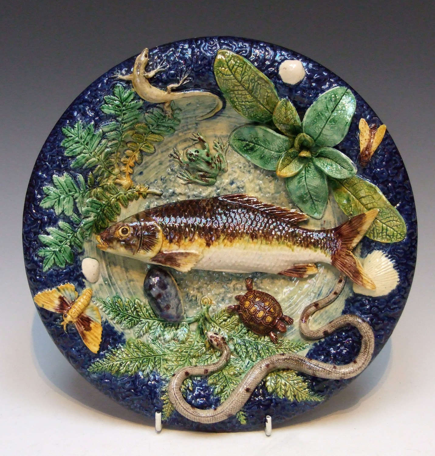 Palissy fish motif circular dish by Thomas Sergent