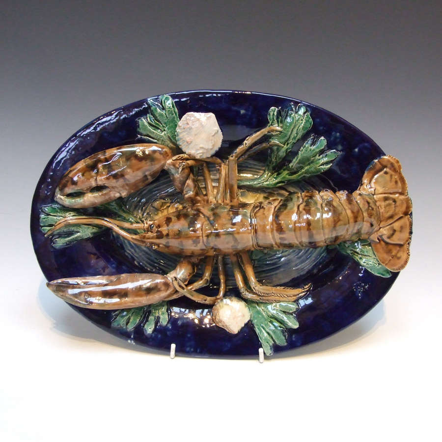 Stunning Palissy cobalt blue ground lobster charger
