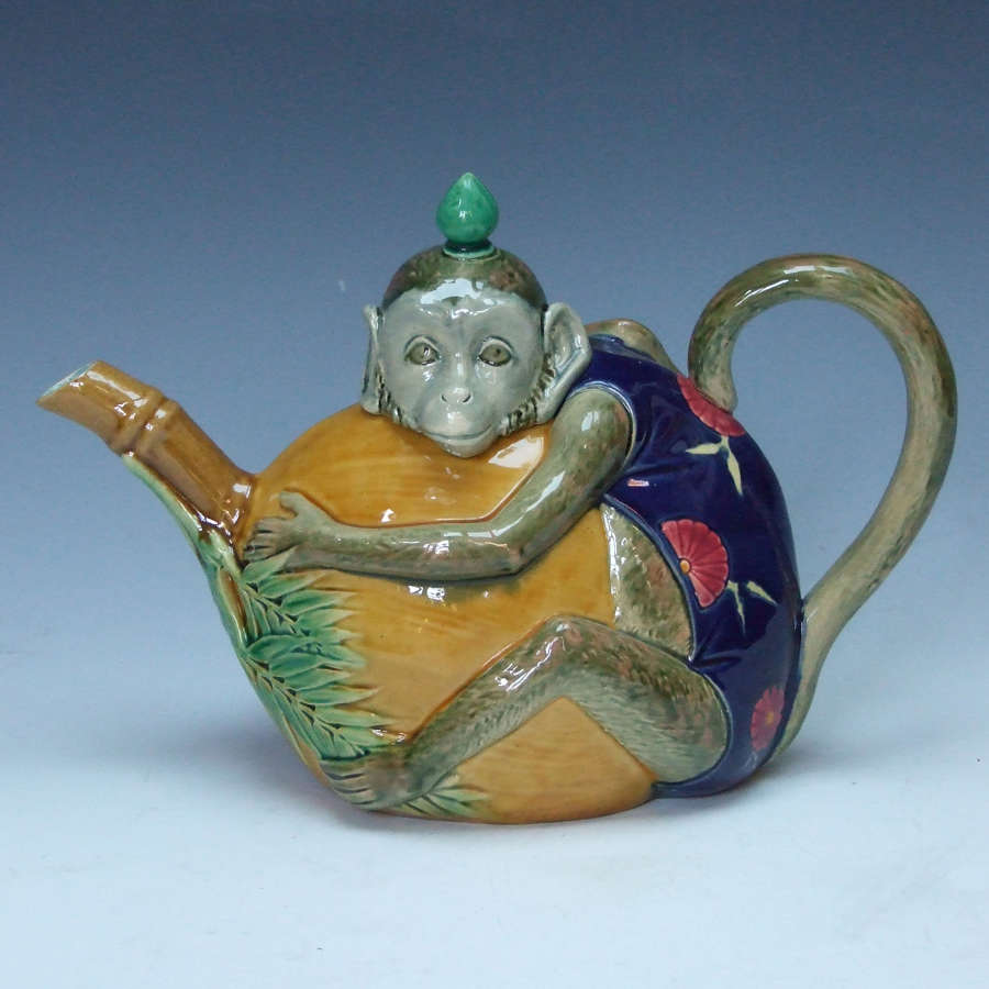 A fine Minton majolica 'monkey' teapot