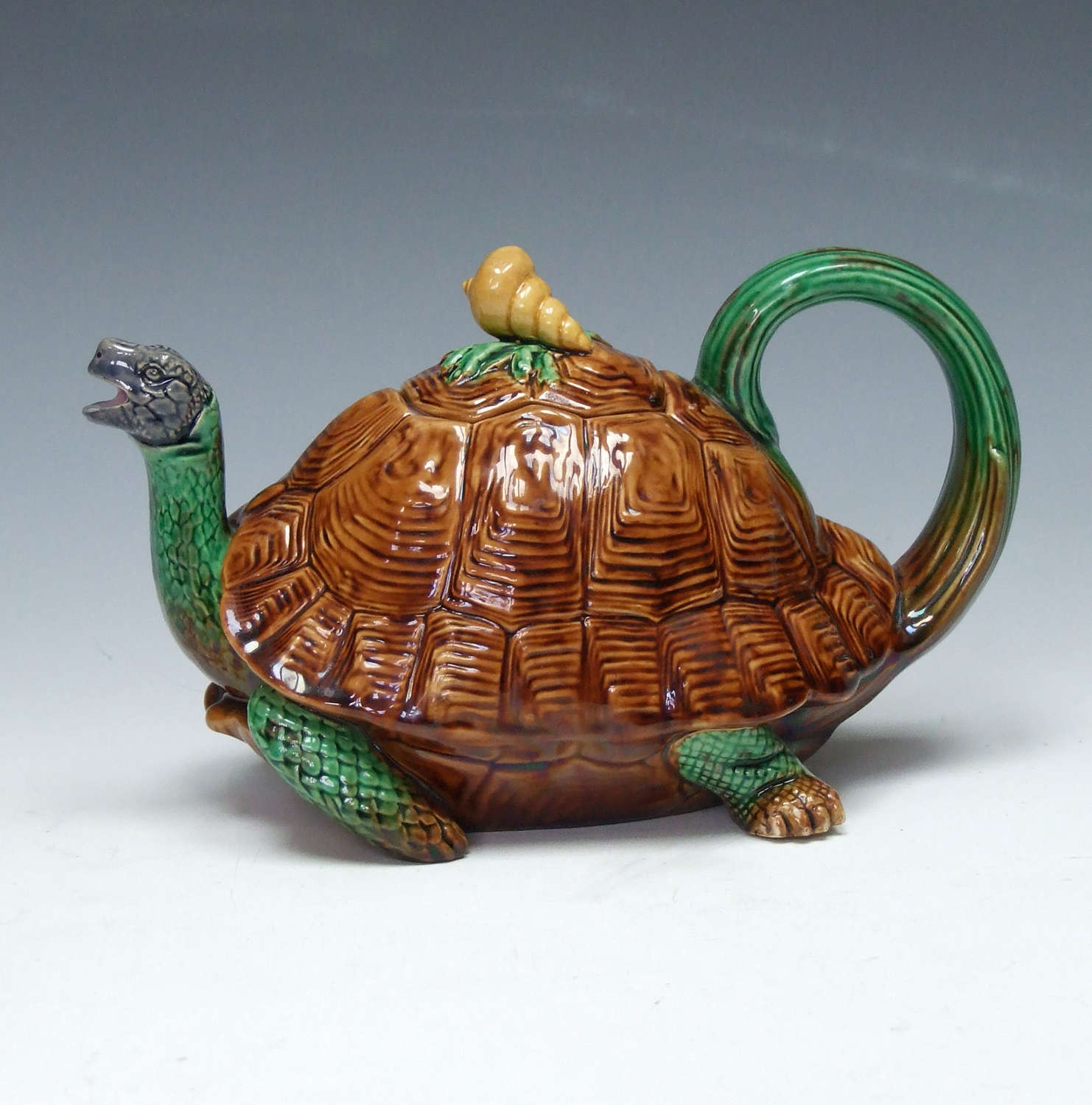 Exceptionally fine and rare Minton majolica tortoise teapot