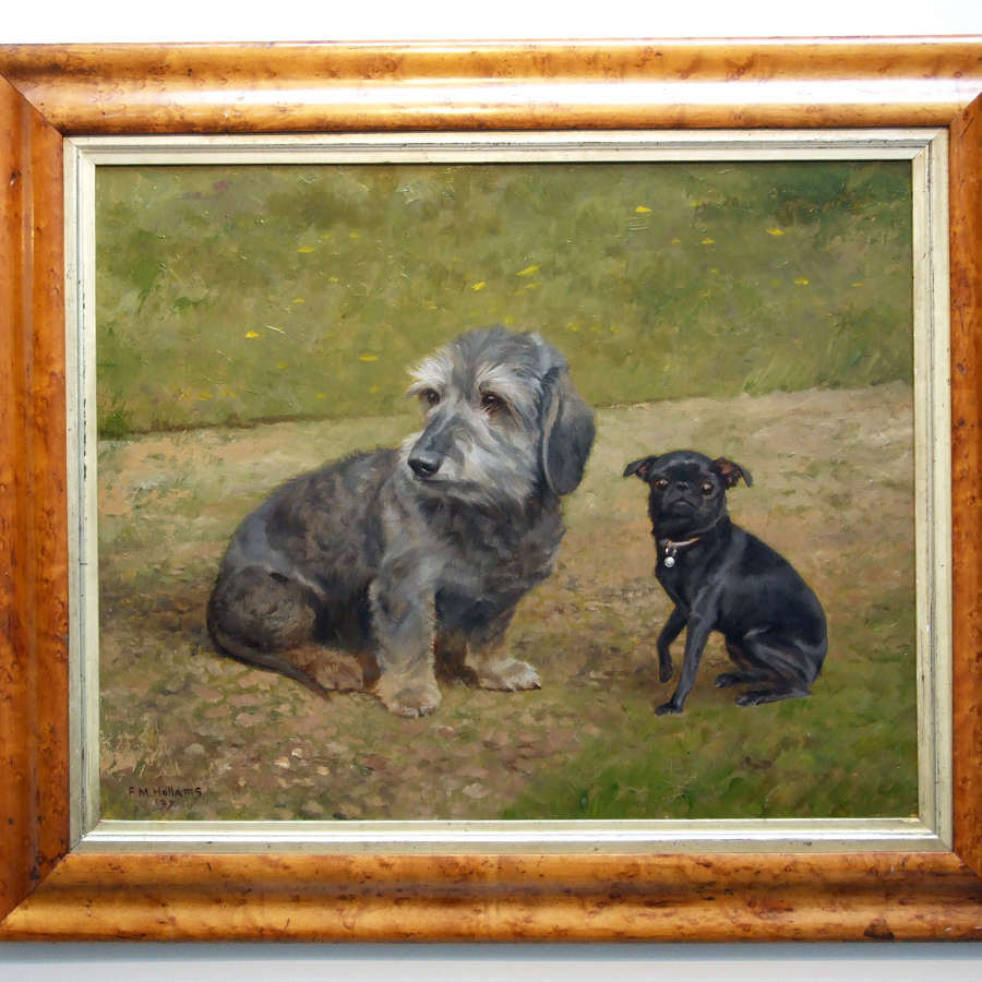 Charming oil portrait of two dogs by Frances Mabel Hollams