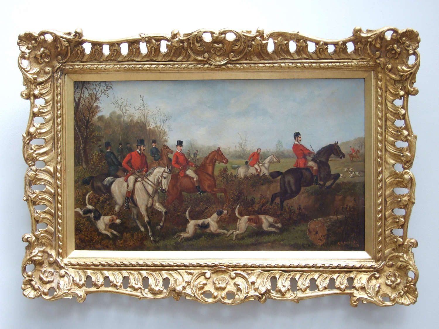 Rare set of four foxhunting oil paintings by E.B.Herberte.