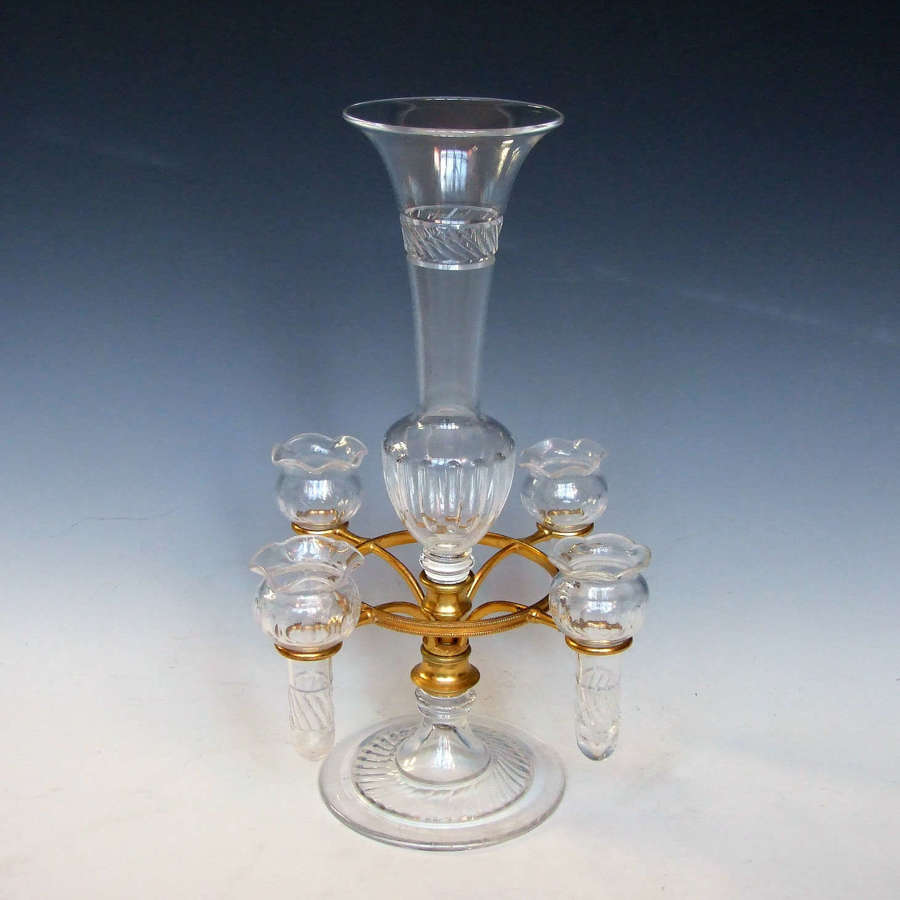 A rare 5 vase pedestal cut crystal and ormolu epergne.