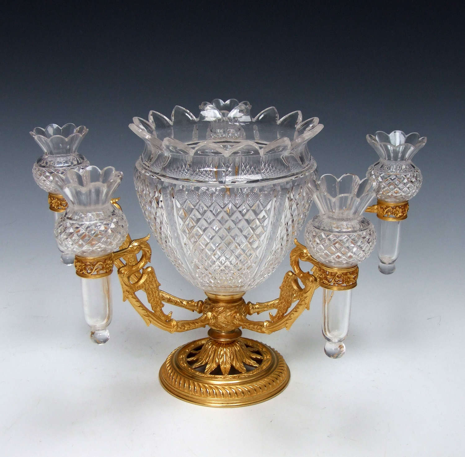 Unusual and fine quality ormolu and cut crystal epergne by F&C Osler