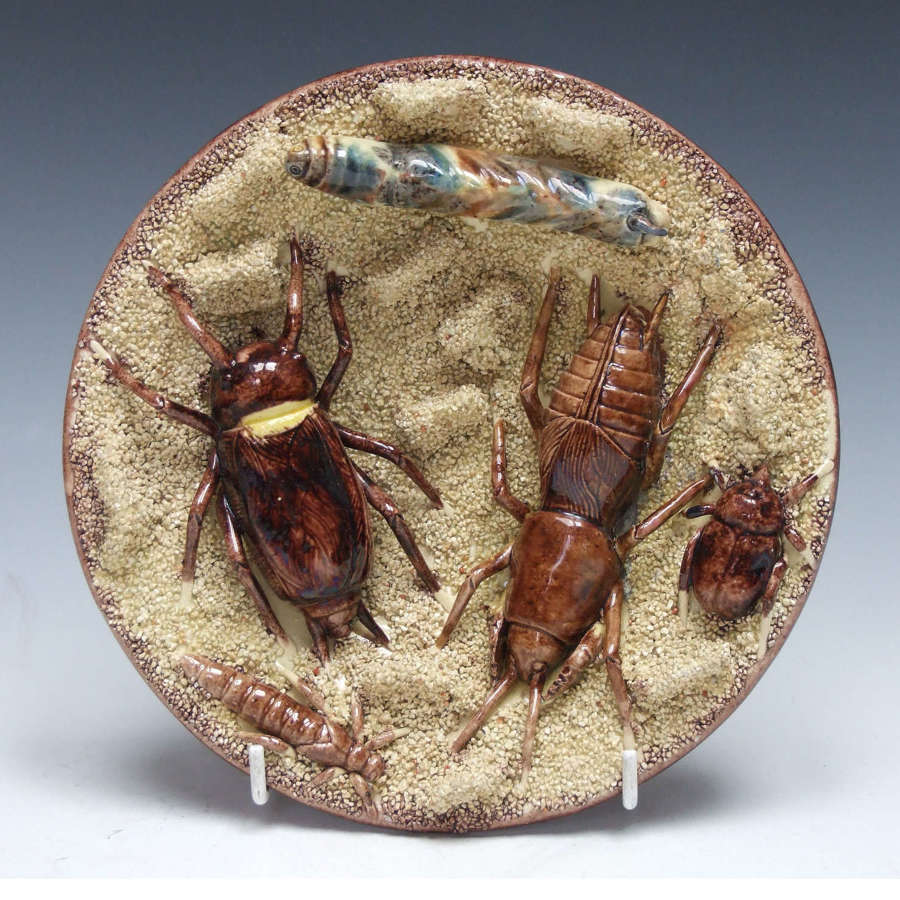 Rare & unusual Palissy sand ground giant insect plate