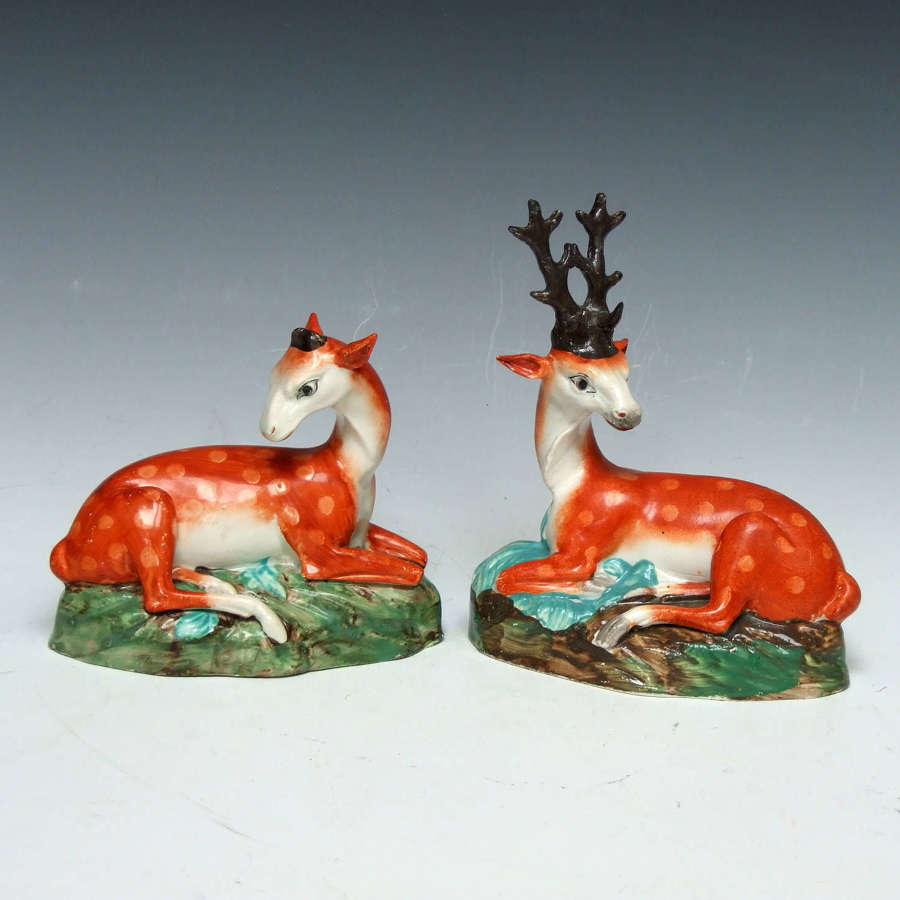 Rare pair of early Staffordshire Enoch Wood stag & doe figures