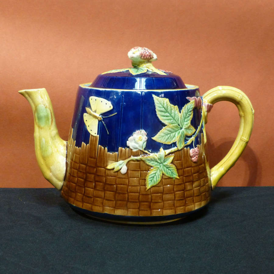 Rare butterfly motif Brown Westhead & Moore majolica teapot