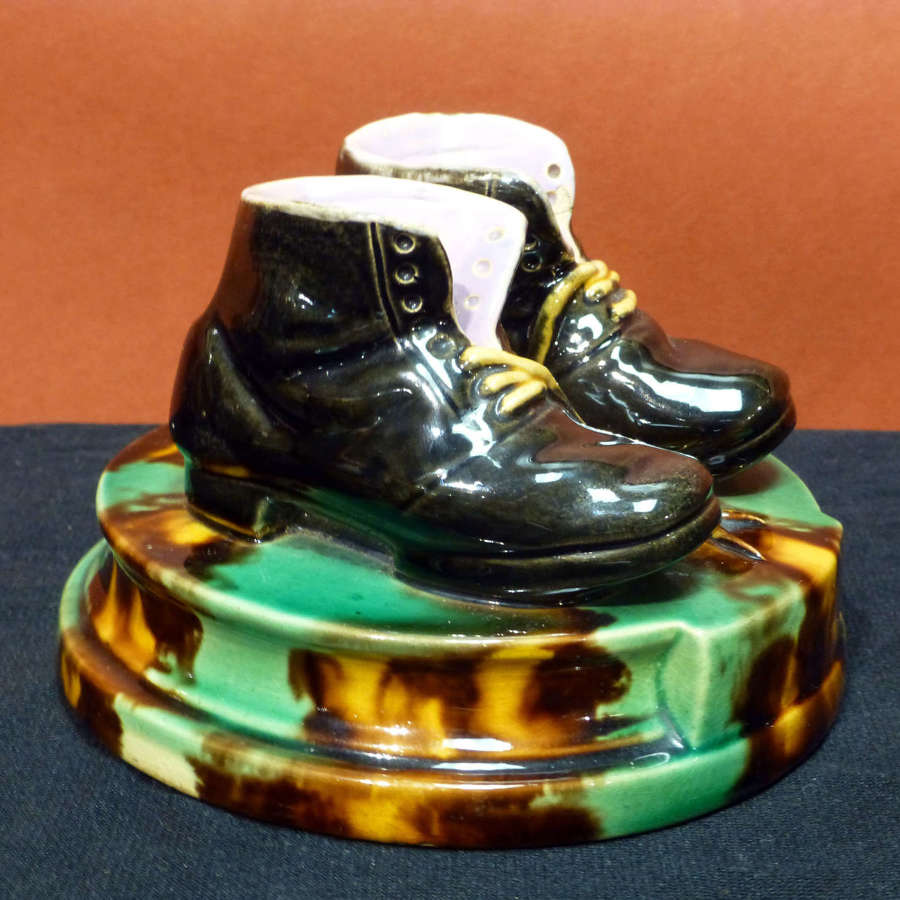 Charming Brown Westhead & Moore majolica 'boots' inkwell