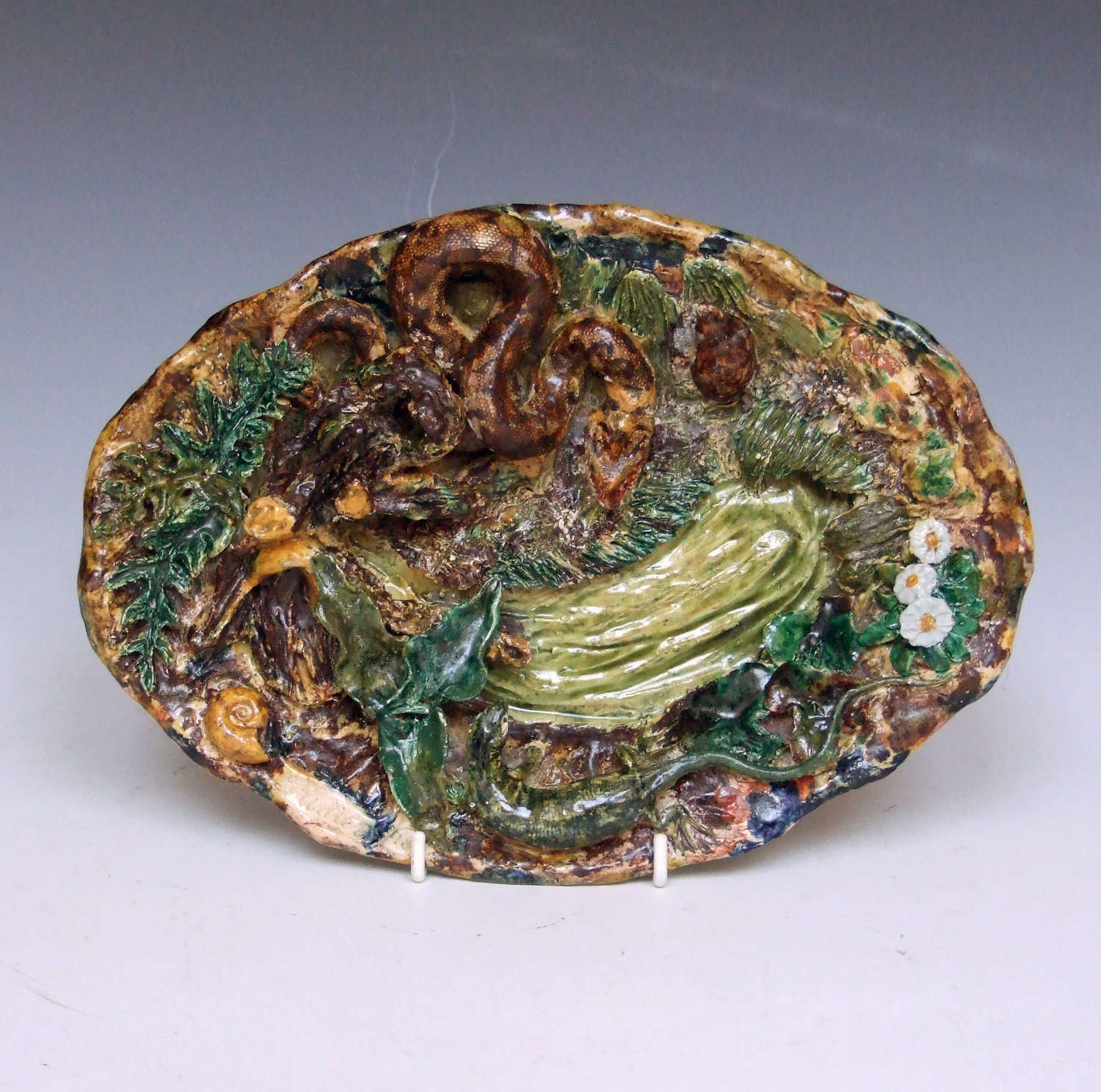 Rare Palissy reptile dish by Louis Tiniers
