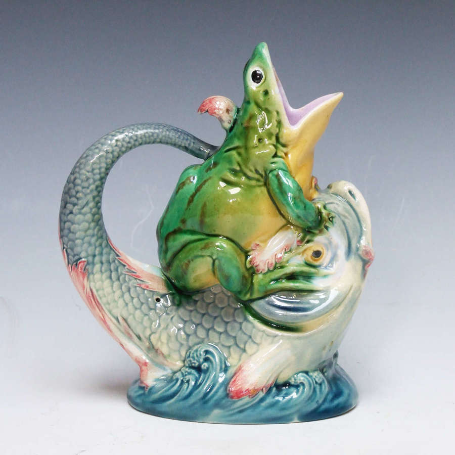 Very rare whimsical Minton majolica frog and dolphin motif  creamer
