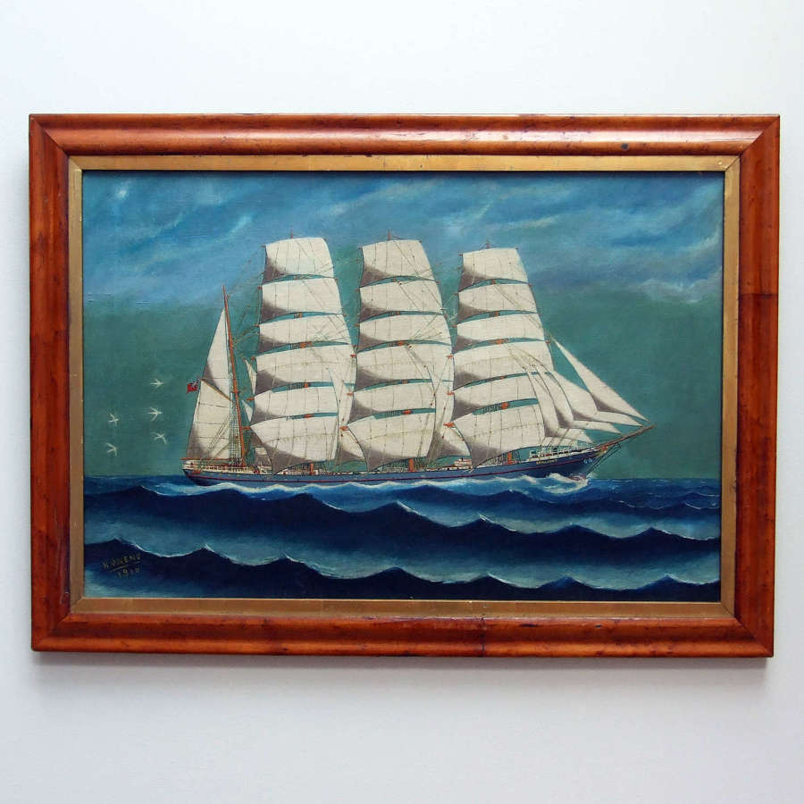 Semi-naive painting of the 4 masted barque Brilliant