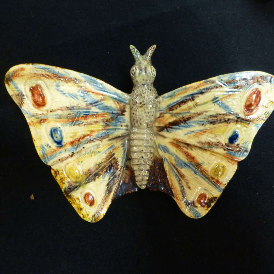 Highly unusual butterfly motif Palissy wall pocket