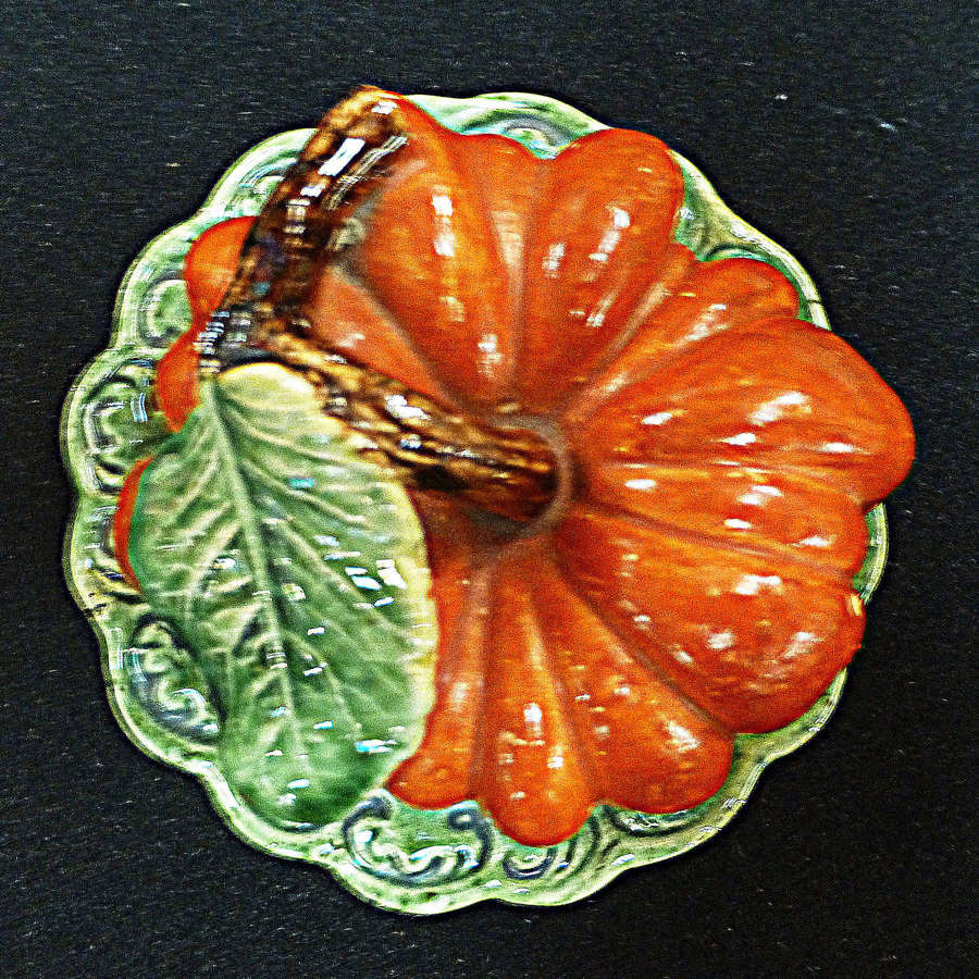 Extremely unusual and rare miniature Palissy pumpkin motif plate