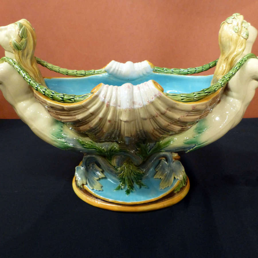 An elegant Minton majolica shell and mermaid centrepiece bowl