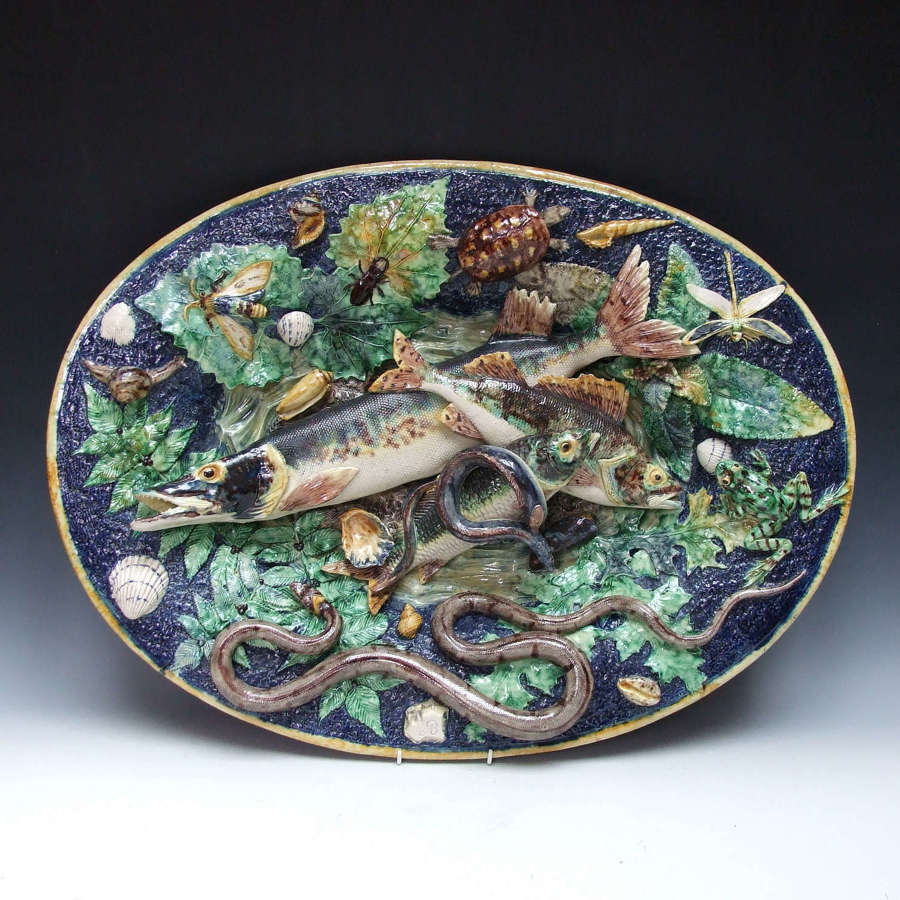 An exceptional Palissy monumental charger by Achille Barbizet
